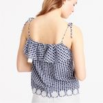 J.Crew  Blue White Gingham Tie Shoulder Eyelet Top Photo 1
