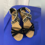 Minnetonka  Drew Black Leather Cork Wedge‎ Heeled Platform Sandals Size 9 Photo 1