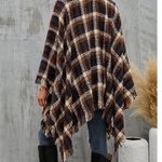 Womens Black Multi Buffalo Plaid Fringed Poncho Wrap OSFM Size undefined Photo 4