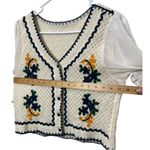 Knit Crochet Button Blouse Women’s XS White Puff Sleeve Embroidered Cottagecore Photo 8