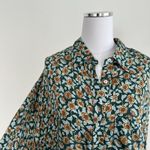 OMIKA Blouse Womens XL Floral Handmade Mod Boho Indian Print Button Up Shirt Green Photo 9