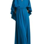 Sachin + Babi Size 12 NEW Moroccan Blue Crepe Embroidered Wren Cape Maxi Gown Photo 0