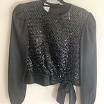 Vintage 80s Black Satin &Sequin wrap blouse size 11 Black Photo 0