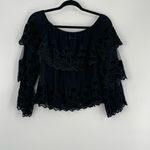 Endless Rose  Women's Black Velvet Embroidery Ruffle Off-Shoulder Blouse Size‎ S Photo 2