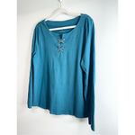 Talbots  Shirt Womens Large Sage Green 100% Cotton Long Sleeve‎ Crisscross Front Photo 4