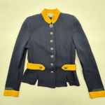 St. John Collection By Marie Gray Navy Yellow Knit Blazer Jacket Womens Size 2 Photo 0