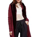 Free People Westwood Hooded Cardigan Women Small Velvet Trim Bohemian Duster Photo 0