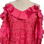Alexis  Calypso Ruffled Embroidered Fringe Party Dress in Rouge Photo 5