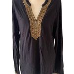 Lucky Brand Tunic Black Gold Beaded Embroidered Size S Cotton India Photo 9