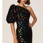 Shoshanna Ronnie Starry Night Black Rainbow Metallic Star One Shoulder Dress 6 Photo 1