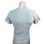 Cale Nina Light Blue Velour Velvet Crew Neck Short Sleeve Crop Tee T Photo 1
