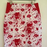 OppoSuits Scary Sherry Bold Red and White Lip Print Pencil Mini Skirt size 8 Photo 2