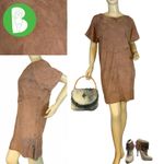 VINTAGE 1970'S ANN TAYLOR BROWN GENUINE SUEDE SHORT SLEEVE SHIFT DRESS (6) Photo 1