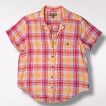 Toad & Co  Organic Cotton Plaid Button Front Shirt Red Yellow Small Photo 8