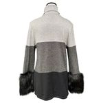 Alfani  Metallic Colorblock Turtleneck Sweater with Faux Fur Cuffs Gray Black Photo 4