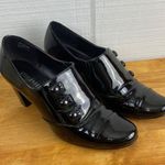Studio Works  Black Patent 50s Style Office Shoe Slip On Heel Button Accent 8.5 Photo 0