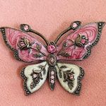 Vintage brass with enamel rhinestone Butterfly brooch pin Photo 1