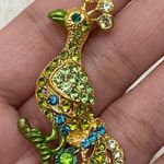 Unsigned Green Rhinestones Peacock Brooch Photo 6