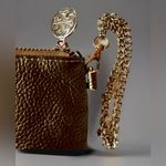 Tory Burch Pebble Leather Wristlet Zip Coin Card Purse Metallic Gold Rare 7”x5” Photo 2