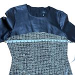 Saks 5th Avenue Black Saks Fifth Avenue Womens Dress Vegan Leather Black White Beige Tweed Sz 10 Photo 6