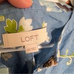 Loft Popover Blouse Light Blue Metallic Floral Photo 10