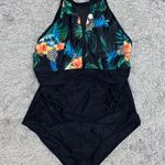 Tropical Swimsuit Black High Neck Mesh One Piece S Small New Green Photo 2