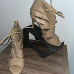 X-Appeal Chic Feminine Beige Tan Peep Toe Cut Out Lace Up 4-Inch Heel Shoes Sz 8 Photo 7