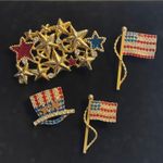 4 piece Patriotic Brooch Pin Set Collection With Stars & Stripes Design Red/Blue Red Photo 0