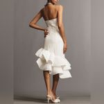 BHLDN  Anthropologie Women’s Flamenco Hem Asymmetrical White Fitted Midi Dress M Photo 4