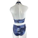 We Wore What  Women's Blue Patchworks Halter Two Piece Bikini Swimsuit Swimwear M Photo 1