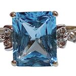 10k 10KT Karat Fine Solid White Gold Blue Topaz & Diamond Ring Women’s 6.5 Photo 6