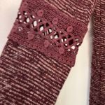 Cute bell sleeves lace up front top burgundy and cream Purple Photo 3