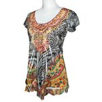 Y2K Multicolor Embellished Paisley Going Out Top. Sz S Burnout Hippie Boho Retro Orange Photo 2