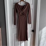 Antistar Chic Long Sleeve Brown Dress Bodycon Fall Minimalist Neutral Medium Photo 7
