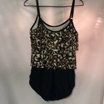 Maxine of Hollywood  Black and Tan Ruffled Tiered Swimsuit size 18 Gold accents Photo 10
