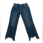 Free People We The Free Maggie Dark Wash Mid-Rise Straight-Leg Raw Hem Jeans Size 28 Photo 1