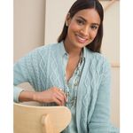 Chico's  Womens Cable Stitch Cardigan‎ Sz 1 (US M) Blue Open Front Comfort Office Photo 4