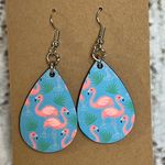 Flamingo  Pink And Blue Teardrop Dangle Pierced Earrings Photo 0