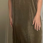 Lulus J.o.a Satin V Neck Midi Slip Dress Slit Shimmer Green‎ Medium Photo 0