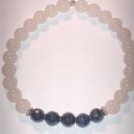 Pink Quartz Semi Precious Black Stone Beaded Boho Stretchy Bracelet Photo 0