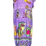 Egyptian Print Caftan Dress Purple Boho Maxi Lounge Wear Women's Size 4 Photo 6