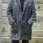 Shopper Tweed Puffer Lined Heavy Winter Coat Jacket Size Large Black White Photo 2