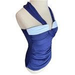 Anne cole Retro Navy Blue & White Halter Bandeau Tankini Top Size Small Photo 3
