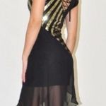 Bebe Dress S NWT Sequin Asymmetrical Sheer Lace Up Holiday New Years Gold Photo 1