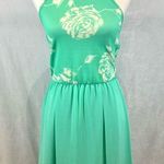 Mint green and white floral print backless halter dress size small Photo 0