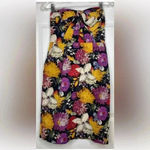 Anthropologie Black Pink Floral Strapless Bow Dress Sz 2 Woman MOULINETTE Photo 2