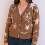 Celebrity Pink Women's Brown Star Print Button Front Cardigan Sweater size large Photo 0