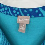 Chico's  0 Size S Shift Shirt Dress Blue Beach Artsy Short Sleeve Split Neck Ocean Photo 8