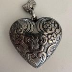 Anthropologie Vintage  Victorian Style Engraved Pewter Floral Heart Puff Pendant Photo 2