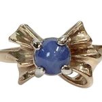Vintage 10K 10KT Round Star Blue Sapphire Bow Design Yellow Gold Ring Size 6 Photo 0